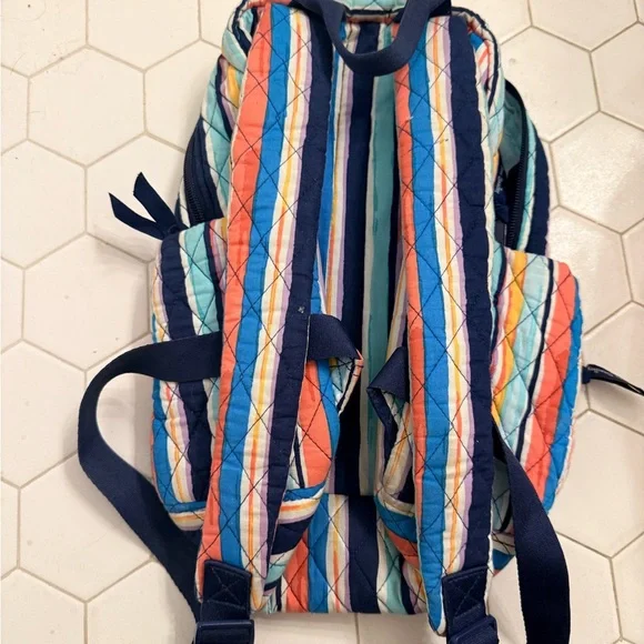 Vera Bradley Striped Mini Backpack - Blue, Orange, White - Picture 2 of 3